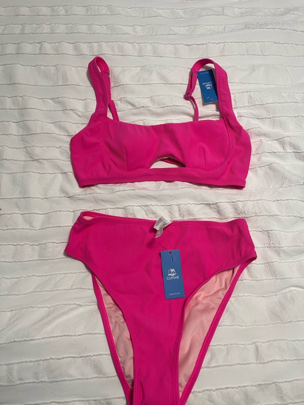 Cupshe Fuchsia Ribbed Cutout Bikini Set